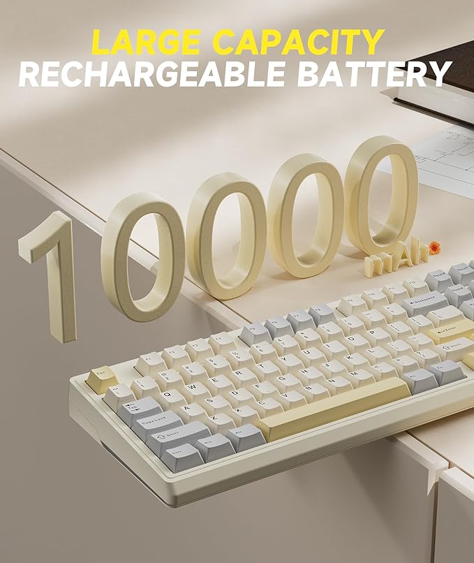 SOLAKAKA KI99 Pro 96% Wireless Gaming Keyboard, RGB Creamy Keyboardw with Knob, Hot-Swappable Pre-Lubed Switches, Gasket Structure Mechanical Keyboards (Beige-White, Non-Silent Version)