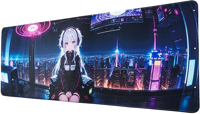 Anime Mouse Pad,Large Mouse Pad, Soft Rubber Base, Non-Slip Surface,31.5x11.8x0.12inch Long Computer Keyboard Mouse Mat,Office Desk Mat,Gaming Mousepad. (Cybergirl)