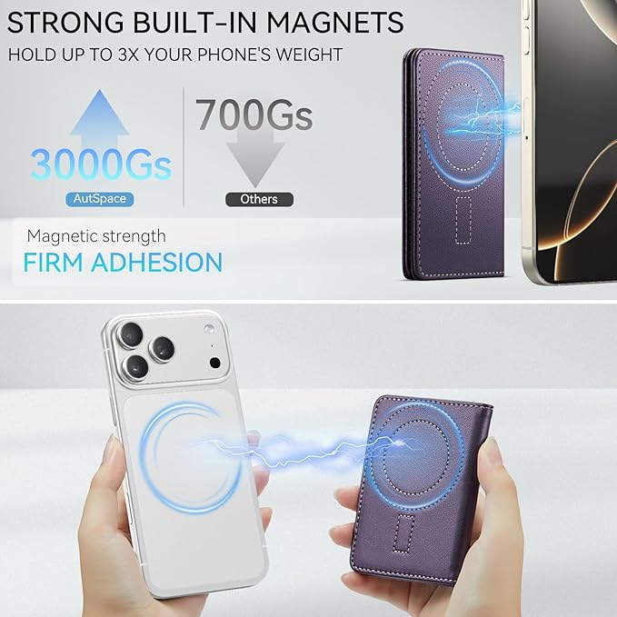 Vinich for MagSafe Wallet Magnetic RFID Blocking Card Holder Compatible with MagSafe Phones and Cases, Strong Magnet Minimalist Phone Wallet for iPhone 17/16/15/14/13/12/ Pro/Max/Plus, Purple
