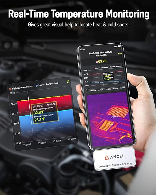 ANCEL IR101 Thermal Imaging Camera for Android, 256x192 IR Resolution, 25Hz Real-Time USB-C Thermal Camera – Detect Heat Leaks, Electrical Faults & PCB Defects for Home, Automotive & DIY Repairs