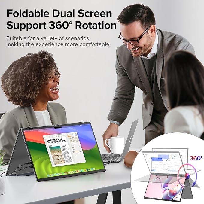 UPERFECT Delta Max 18.5" 100Hz Dual Portable Monitor for Laptop Screen Extender 1080P HDR 360° Folding Stacked Triple Monitor with Stand & VESA for Laptop PC Phone Game Console (No Driver Needed)
