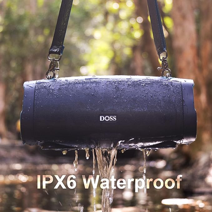 DOSS Extreme Boom Pro D100 Bluetooth Speaker with 140W Peak, 70W Bold Sound, Extra Bass, 24H Playtime, Beat-Sync Lights, Built-in Power Bank, IPX6 Waterproof, Portable Strap for Hiking, Camping-Orange