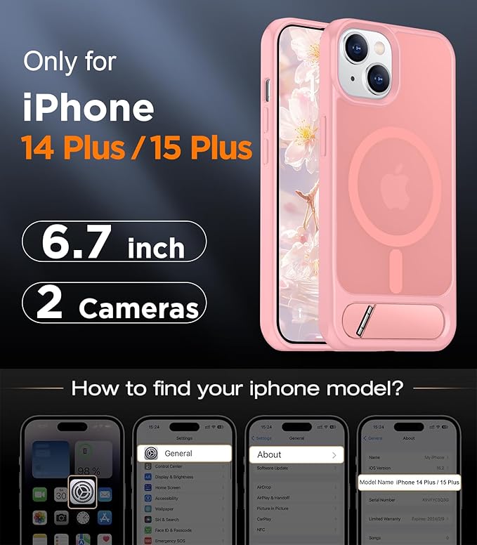 Magnetic Compatible with iPhone 15 Plus Case & iPhone 14 Plus Case, [Built-in Invisible Kickstand][Compatible with MagSafe][Military Grade Shockproof] Slim Translucent Matte Phone Case 6.7"