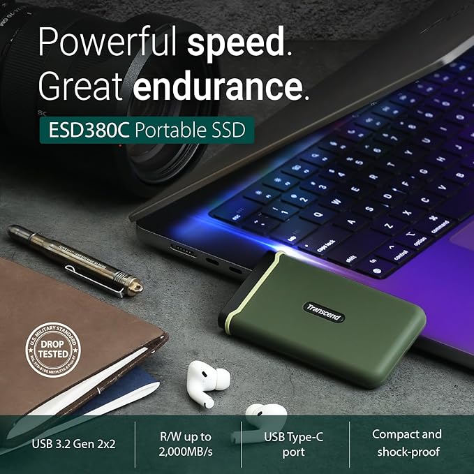 Transcend 2TB External SSD, Up to 2000MB/s, Portable Hard Drive for Steam Deck/iPhone/iPad/Mac/Windows/Android/Tablets/PS5/PS4/Xbox/Smart TV, USB 3.2 Gen 2 (20Gbps) USB-C Cable Portable SSD