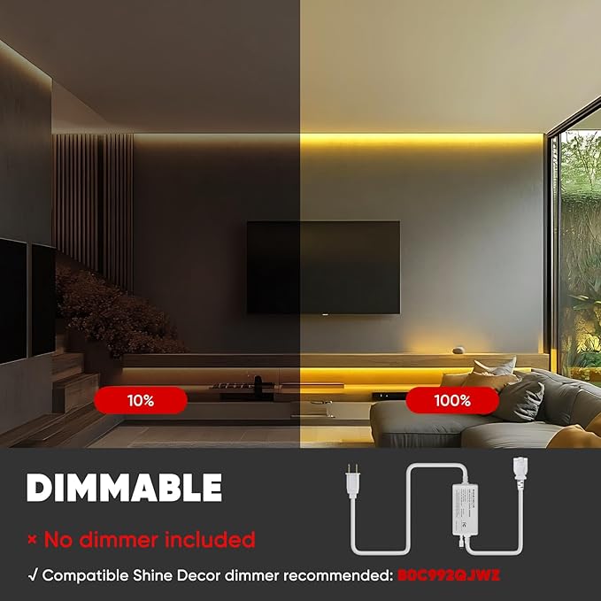 Shine Decor LED Strip Light 150FT 120VAC, Super Bright 19012 Lumens Dimmable, IP65 Waterproof for Outdoor Indoor, 3000K Warm White Every 1.6ft Cuttable Proselect Lighting Strip, 6x10mm ETL Listed