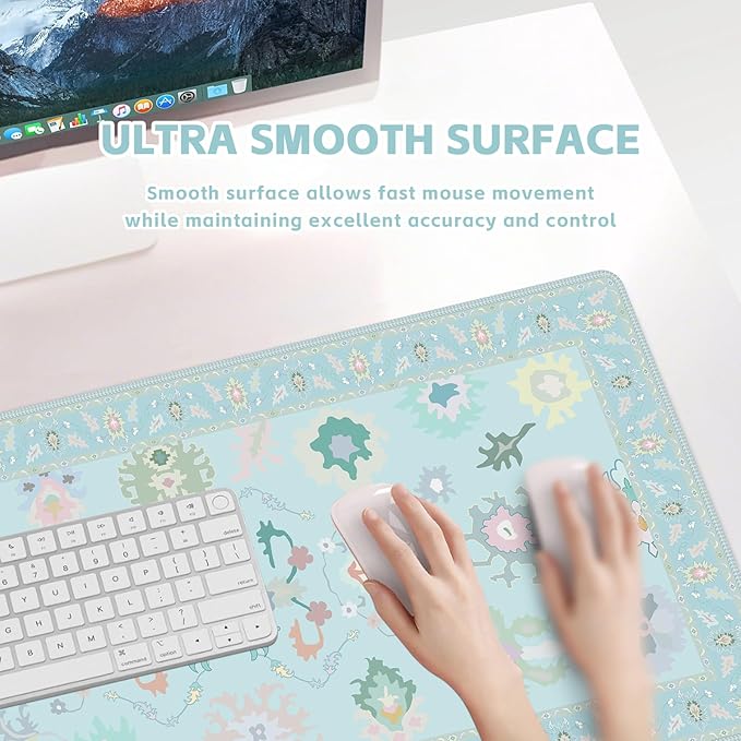 Baziabbo Blue Desk Mat,XXL Extended Big Mouse Pad,Gaming Mousepad with Stitched Edge,Non-Slip Rubber Base Keyboard Desk Pad for Home Office Study Game