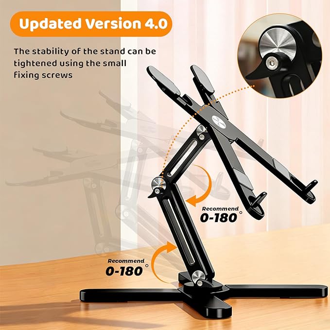 Moallia Laptop Stand with 360 Rotating Base, Computer Notebook Laptop Riser Metal Holder for Desk Collaborative Work, Fully Foldable for Easy Storage, Fits All MacBook, Laptops up to 16 inches, Black