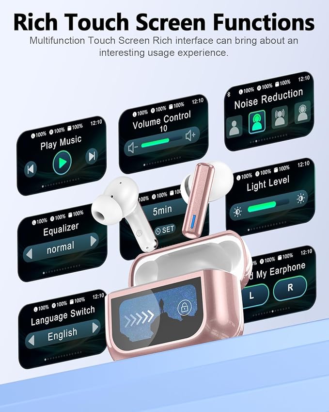 ZIUTY Wireless Earbuds Bluetooth Headphones, ANC/ENC Noise Cancelling, Ear Buds with Multifuntional Touch Screen, 40H Stereo Sound for Sports, IPX7 Clear Calls, 5 EQ for iOS Android (Rose Gold)