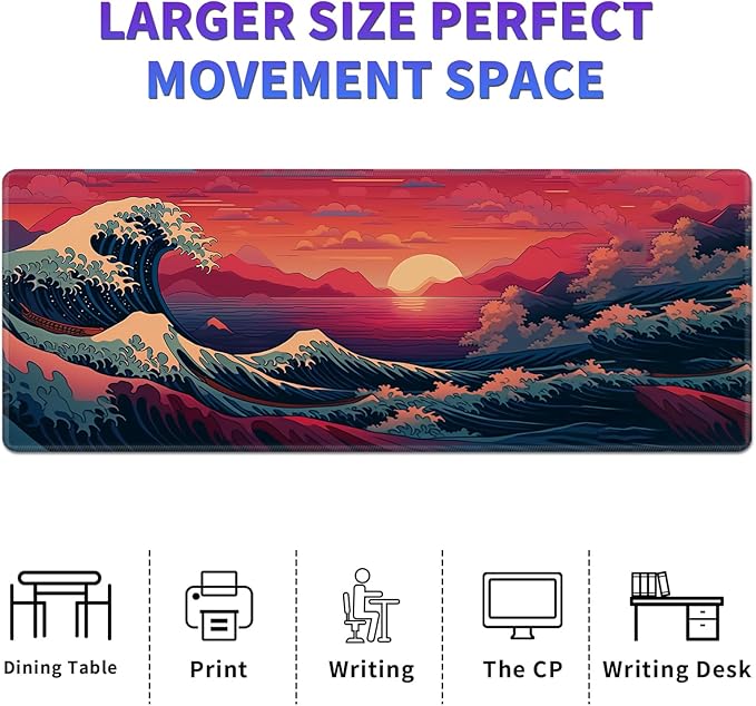 Large Mouse Pad, Desk Mat, XL Gaming Keyboard Mat, Non-Slip Rubber Base, Full Extended Mousepad for Gaming Office Home, 31.5 X 11.8 Inch, Sunset Wave