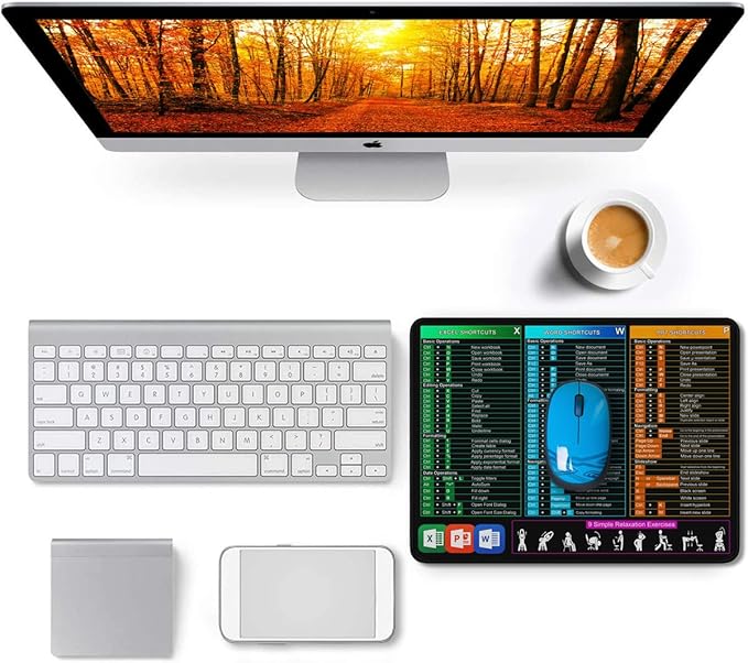 Excel Shortcuts Mouse Pad, Large Mouse Pad with Double Stitched Edges, 14.9 x 11.7 inches Premium-Textured & Waterproof Mousepad, Nonslip Natural Rubber Base Mousepad for Laptop,Computer, Office