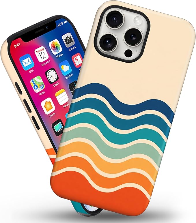 Magnetic for iPhone 15 Case Cute Stripes Phone Case, Shockproof Slim TPU and Hard PC Protective Phone Cover Compatible with MagSafe Designed for Women Girls,Retro Wave