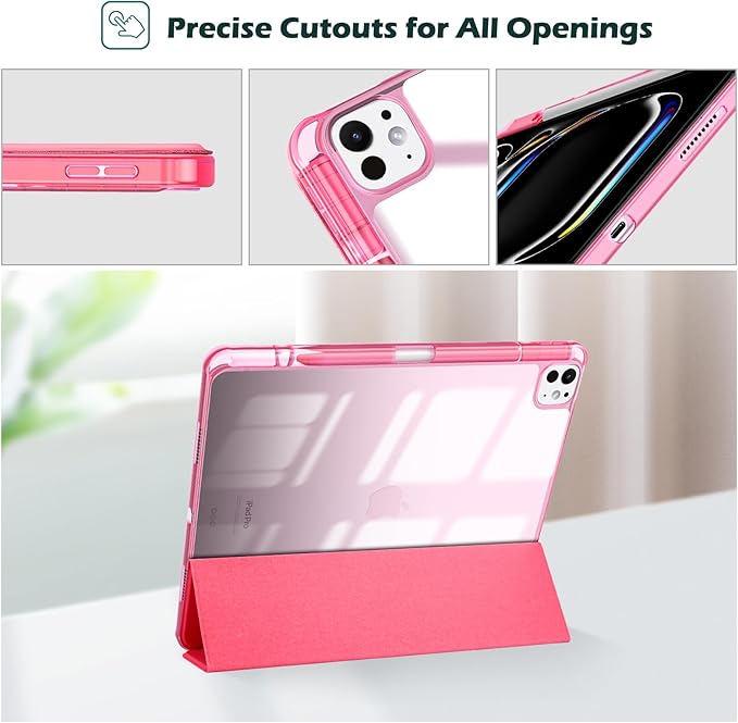 ProCase for iPad Pro 13 Inch Case M5 2025/ M4 2024 with Pencil Holder, Slim Stand Clear Shell Back, Shockproof Cover iPad Pro M5 M4 Case 13 Inch, Supports Touch ID, Auto Wake/Sleep -MelonPink