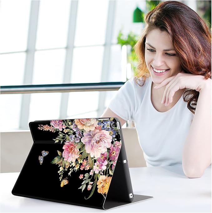 Vimorco for iPad 9th/8th/7th Generation Case, for iPad 9th Generation Case,for iPad 10.2 Cases 10.2-inch Cover, Auto Sleep/Wake, for iPad Cover 9th Gen Multi-Angle View, Butterfly Flower