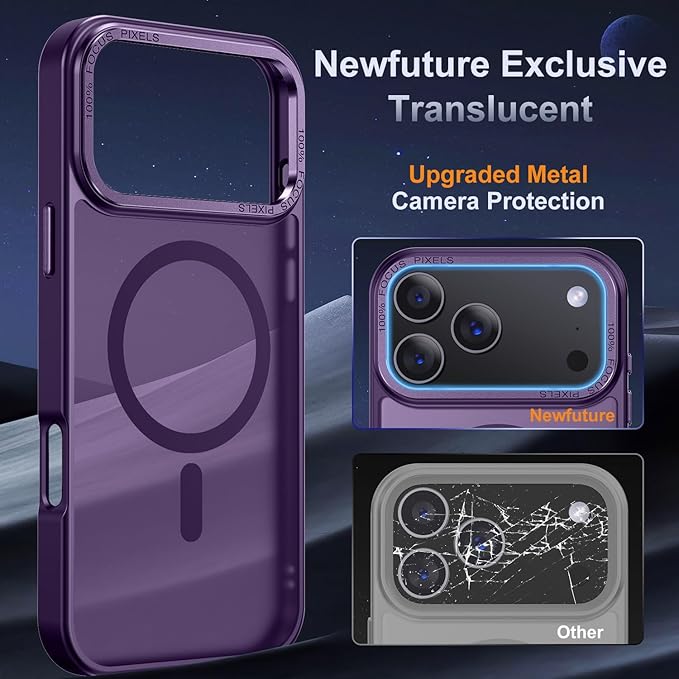 Newfuture Strong Magnetic Compatible with iPhone 17 Pro Case [13 FT Military Drop Protection] [Compatible with Magsafe] Slim Translucent Matte Shockproof with Anti-Fingerprint Phone Case, Dark Purple