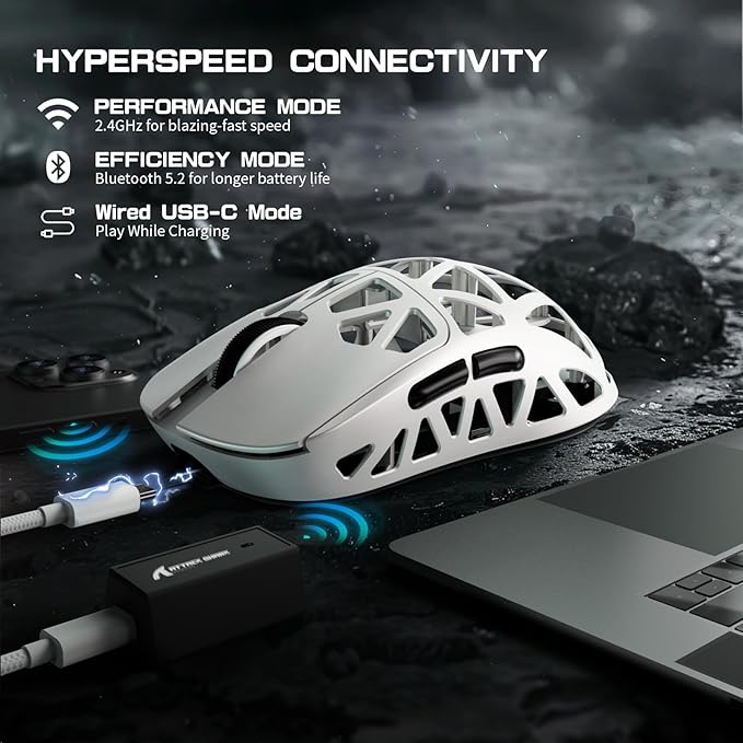 ATTACK SHARK R2PRO 45g Superlight Magnesium Alloy Mouse, PixArt PAW3950 Sensor, 42000DPI, 8000Hz Wireless Polling Rate, 2.4G/BT/Wired Gaming Mouse, Programmable Mice with Coiled Cable, PC/Mac, White