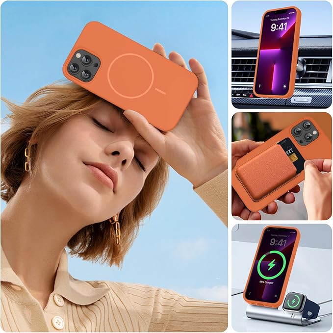 Miracase Magnetic for iPhone 13 Pro Max Case, [Soft Anti-Scratch Microfiber Lining], Compatible with MagSafe, Liquid Silicone Shockproof Drop Protection Phone Case for 13 Pro Max, Orange