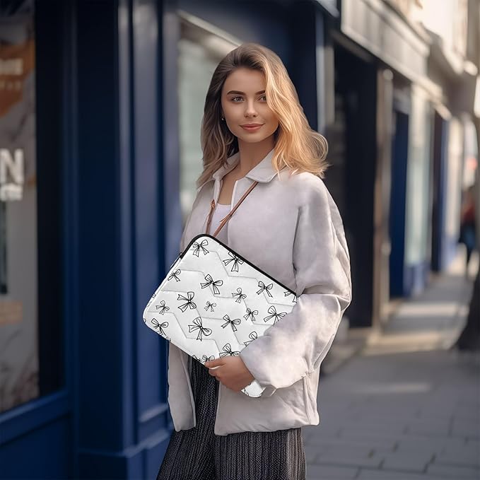 Laptop Case Sleeve, Black White Line Bows Pattern Shockproof Protective Computer Carrying Cover, Briefcase Handbags 13-13.3inch Laptop Sleeve Bag