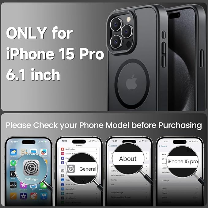 Tigowos for iPhone 15 Pro case,Compatible with MagSafe,[15FT Drop Resistant][2 Tempered-Glass Screen Protectors] Matte Skin-Feeling Shockproof case for iPhone 15 Pro Cases 6.1"，Matte Black