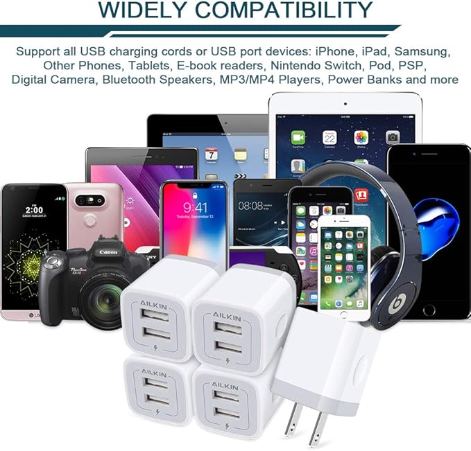 【5Pcs】 USB Plug, Wall Charger Fast Charging Block, Power Adapter Cube 2 Port Charge Travel Brick Cell Quick Chargers Box cargador for iPhone 17 16e 16 Pro Max 15 14 13 12 SE 11Pro Max Samsung Galaxy