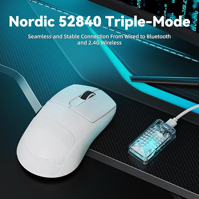 ATTACK SHARK V5 Wireless Gaming Mouse with 42000 DPI -PAW3950 MAX Sensor -55g Ultra-Lightweight-Nordic 52840 MCU,Wired/BT/2.4GHz Wirelss Programmable Mouse for PC/Mac (White Sticker)