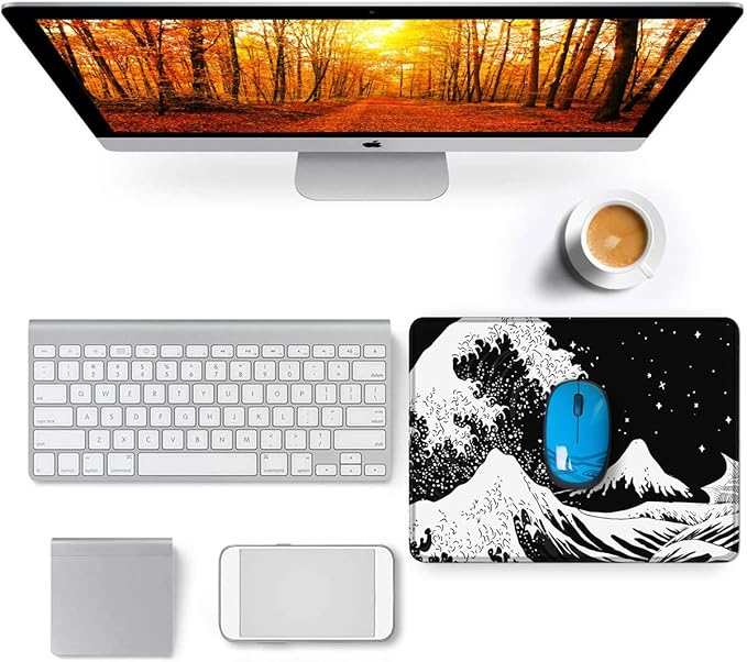 Large Gaming Mouse Pad with Double Stitched Edges, 14.9 x 11.7 inches Premium-Textured & Waterproof Mousepad, Nonslip Natural Rubber Base Mouse pad for Laptop,Computer, Office, Wave White