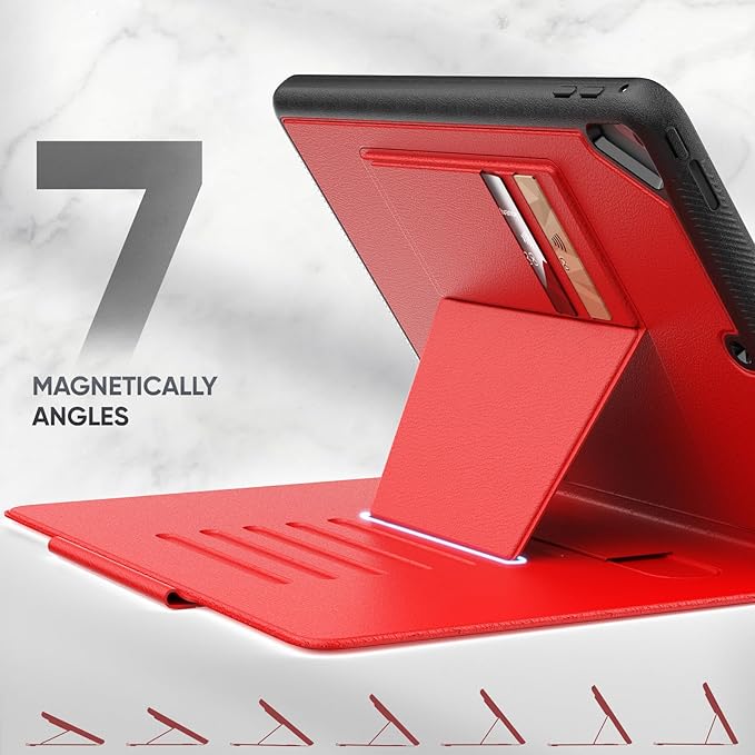 SEYMAC stock Case for iPad 6th/5th Generation/Air 2/Pro 9.7'', Strong Magnetic Auto Sleep Shockproof Case with Absorbing Multi-Angles Stand, Pen Holder, Card Slot (Red)