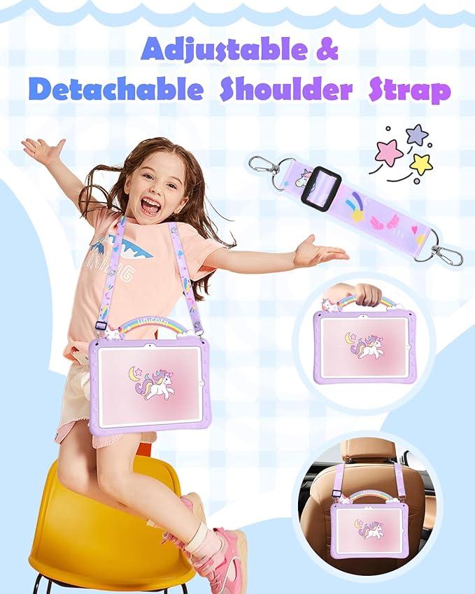 Wazzasoft for Samsung Galaxy Tab A9 Plus Case 11" - Girls Cute Girly Cartoon Kawaii Pretty Purple Unique Design Silicone Cover with Rotating Stand & Strap Women Funda for Samsung A9 Plus Tablet Case