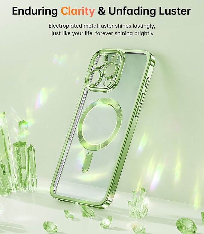 Meifigno Case Designed for iPhone 16 Pro 6.3 Inch, [Compatible with MagSafe] [2X Screen Protectors] [Glitter Card & Wrist Strap] Surround Lens Protection Designed for iPhone 16 Pro Case, Grass Green
