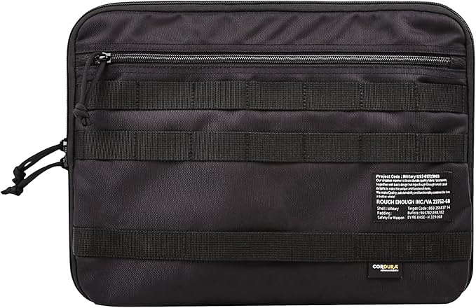 Rough Enough 14 Inch Laptop Case Sleeve Tactical Laptop Bag Briefcase with Tablet Compartment and Accessories Pockets Molle Strap, Water Resistant, Black Cordura