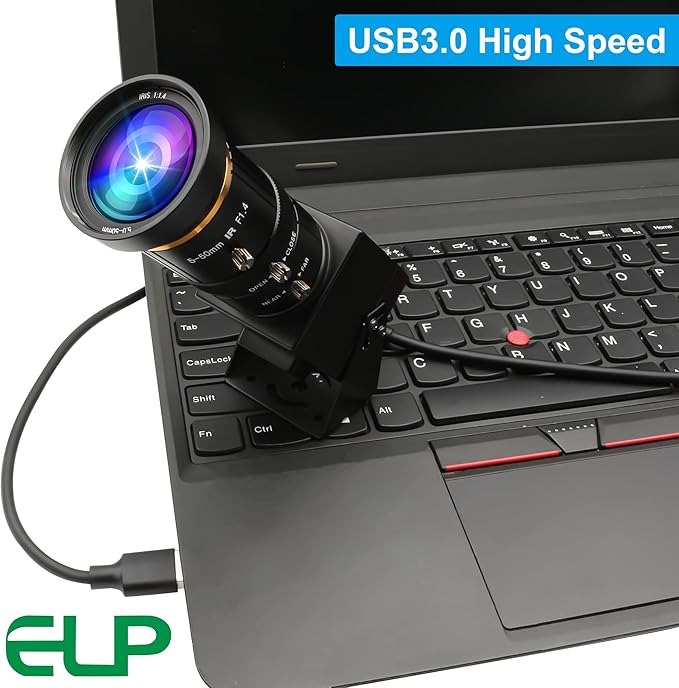 ELP 4K USB3.0 HDMI USB Camera Manual Zoom Webcam 4K 60fps PC Camera Mini Close-up Camera for Computer H.264 Telescope USB Security Camera 8mp Industrial CCTV Camera (5-50mm 10X Zoom Lens)