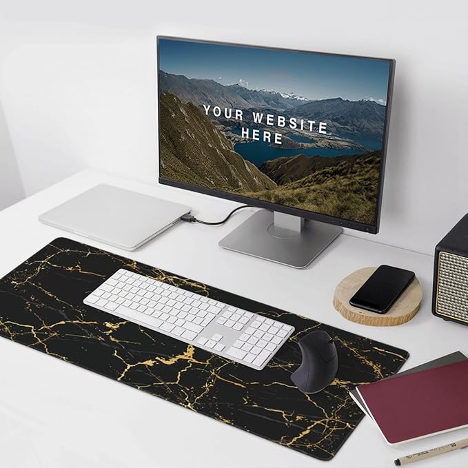 Black and Gold Marble Texture Mouse Pads XXL Extended Mousepad with Stitched Edges Non-Slip Rubber Base Computer Keyboard Pad Desk Mat for Home Office Desk Decor, 35.4" X 15.7"