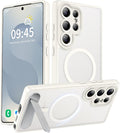 Magnetic for Samsung Galaxy S25 Ultra Case, [Compatible with MagSafe][Full Camera Protection][Built-in Invisible Kickstand] Translucent Matte Phone Case for S25 Ultra 6.9" - White