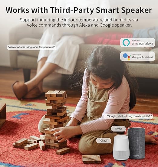 WiFi Temperature Humidity Sensor: Indoor Thermometer Hygrometer with App Alert, Free Data Storage Export, Smart Temperature Humidity Monitor for Home Pet Greenhouse, Compatible with Alexa (1-Pack)