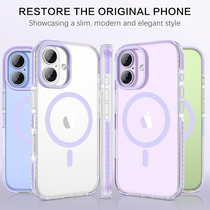 BENTOBEN Magnetic for iPhone 17 6.3" Case, Compatible with Magsafe Military Shockproof Protective Bumper Cute Transparent Slim Anti-Yellowing Women Girl Men Phone Case for iPhone 17 Cover,Clear Purple