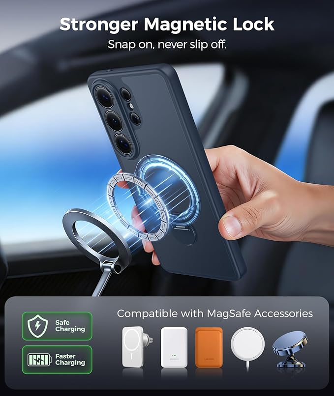 FNTCASE for Samsung Galaxy S26-Ultra Case: [360 Spin Magnetic Stand] [Compatible with Magsafe] [Screen Protector] Translucent Matte Military Grade Shockproof Full Camera Phone Cover - Deep Blue