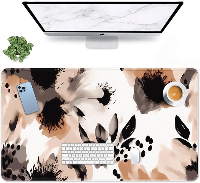 Arttown Brown Boho Tribal Flower Mouse Pad Large Gaming Mat Floral Non-Slip Desk Pad Keyboard and Mouse Desk Mat for Gamer, Office & Home, 31.5 x 15.7 in