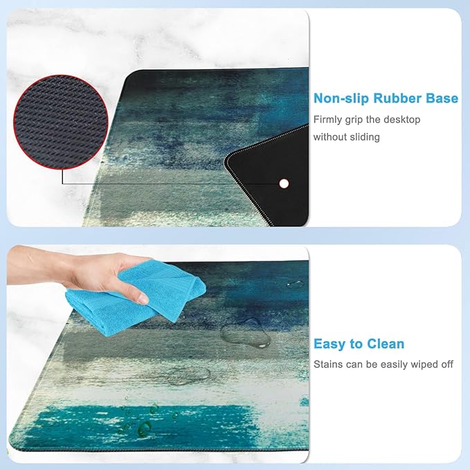 Large Gaming Mouse Pad with Coaster, Desk Matt for Desktop, Desk Pad, Mouse Pads Mat, Stitched Edges Big Extended Mousepad for Computer Keyboard Laptop Office Decor, 31.5'' x15.6''-Abstract Colors