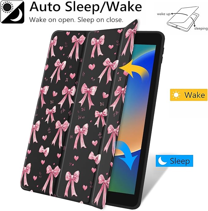 JOYLAND Cartoon Pink Bowknot Case for iPad Air 11 Inch M3(2025) / M2(2024), iPad Air 5th(2022) / 4th (2020) Gen 10.9 Inch, Clear Hard Back Black Case with Pencil Holder Trifold Stand Tablet Cover