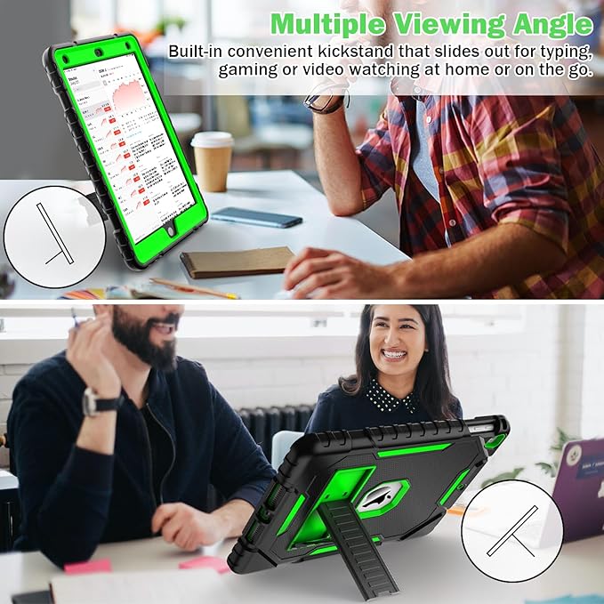 ZoneFoker 9.7" Case for iPad 6th/5th Generation 2018/2017, for iPad Air 2 / Air 1st / Pro 9.7, Heavy Duty Shockproof Protective 9.7 Inch Cover with Built-in Stand for i Pad 6 5 Gen (Black+Green)