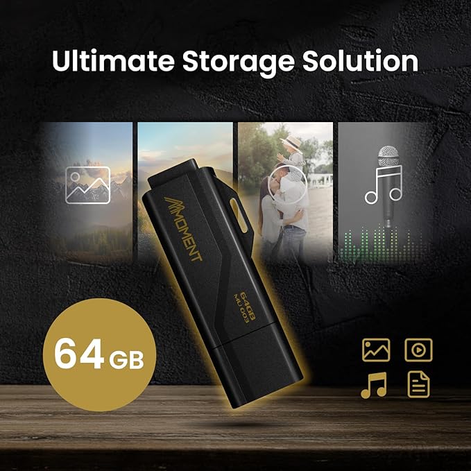 Moment 64GB (4-Pack) MU G03USB Flash Drive 4-Pack – USB 3.2 Memory Stick with Protective Cap and Keychain Loop, Up to 100MB/s Read, 30MB/s Write – Plug & Play USB Drive for PC, Mac, TV, Car