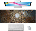 Gaming Mouse Pad, XL Extended Computer Keyboard Long Mouse Mat, Large Desk Pad for Office Laptop, Non-Slip Rubber Base with Stitched Edge Mousepad, 31.5X11.8 inch Rusty Steampunk with Clock
