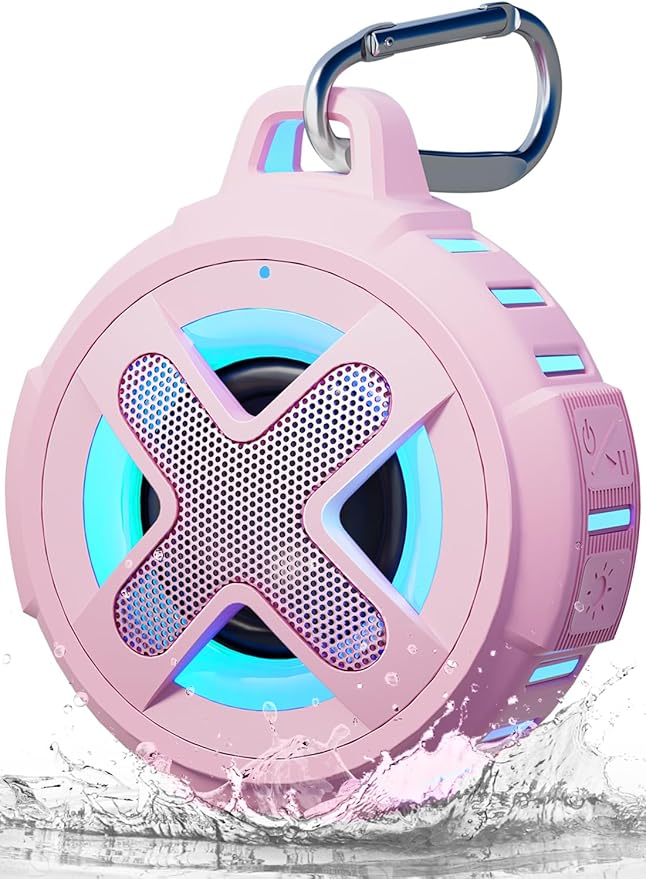XLEADER X8(2 Gen) Upgraded, Bluetooth Shower Speaker, Certified IP67 Waterproof, 10W Pro Sound&Deep Bass, 24Hrs Playtime, Stocking Stuffers, White Elephant Gifts, for Teens Women, Pink