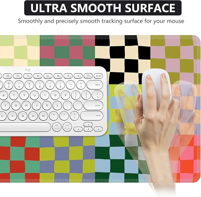 iCasso Checkered Desk Mat, Cute XXL Large Mouse Pad for Desk Cover, Anti-Slip Big Mousepad with Stitched Edges, Keyboard Mat for Computer Desktop Protector (Retro Checkered)