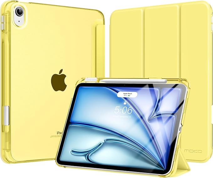 MoKo for iPad Air 11 inch Case (M4/M3/M2) 2026/2025/2024, iPad Air 5th/4th Gen 10.9 inch Case 2022/2020 with Pencil Holder, Slim Trifold Cover with Hard PC Translucent Back Shell, Oatmeal