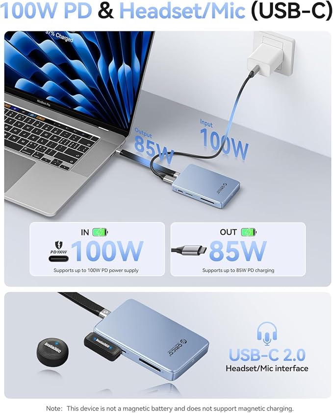 ORICO 10Gbps Magnetic M.2 NVMe SSD Enclosure with USB-C Dock Compatible for Phone 17/16/15 Pro/Max/Plus ProRes Recording TF/SD Card Slot PD 100W for 2230/2242/2260/2280 B+M M-Key Diskless AP80F Green