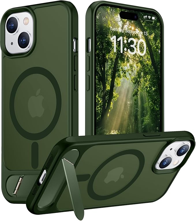 Magnetic Compatible with iPhone 15 Plus Case & iPhone 14 Plus Case, [Built-in Invisible Kickstand][Compatible with MagSafe][Military Grade Shockproof] Slim Translucent Matte Phone Case 6.7"