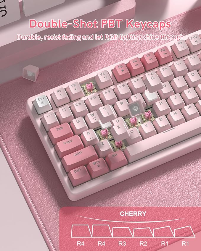 VK75 Wired Gaming Keyboard with Multimedia Control Knob, 75% Creamy Mechanical Keyboard RGB Backlit Gasket Mount with Cherry Profile PBT Keycaps, Hot Swappable Pre-lubed Linear Switch, Pink