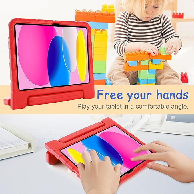 Kids Case for iPad 10th Generation (2022), iPad 11" A16 2025 Case with Pencil Holder, Techcircle Handle Stand Lightweight EVA Foam Bumper Protective Rugged Drop Protection Child Proof Cover, Red