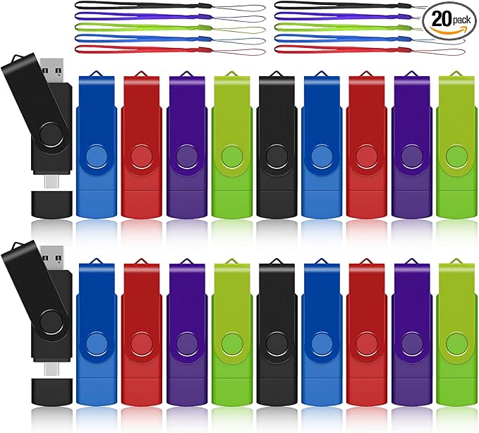 AreTop 16GB USB C Flash Drive 2 in 1 OTG USB 2.0 + Type C Memory Stick with Keychain Dual Type-C Thumb Drive Photo Stick Jump Drive for Android Smartphones, Computer, Tablet, PC, 20 Pack