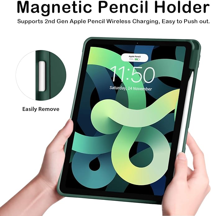 Cases for iPad Pro 12.9 Case 6th/5th/4th Generation (2022/2021/2020) with Pencil Holder [Apple Pencil Wireless Charging] Soft TPU Smart Tri-fold Stand Protective Cover(Midnight Green)